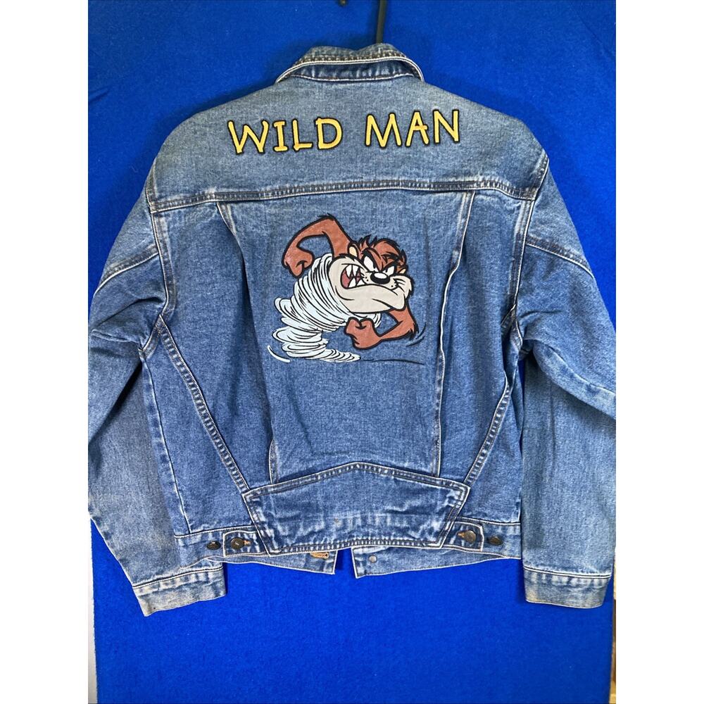 Vintage 90s Warner Bros Taz Looney Tunes Embroidered Denim Jacket Womens Small - Picture 16 of 16